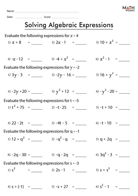 6th Grade Algebraic Expressions Worksheets - Math Monks