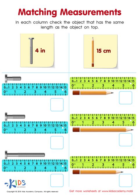 Matching Measurements Worksheet: Free Printable for Children