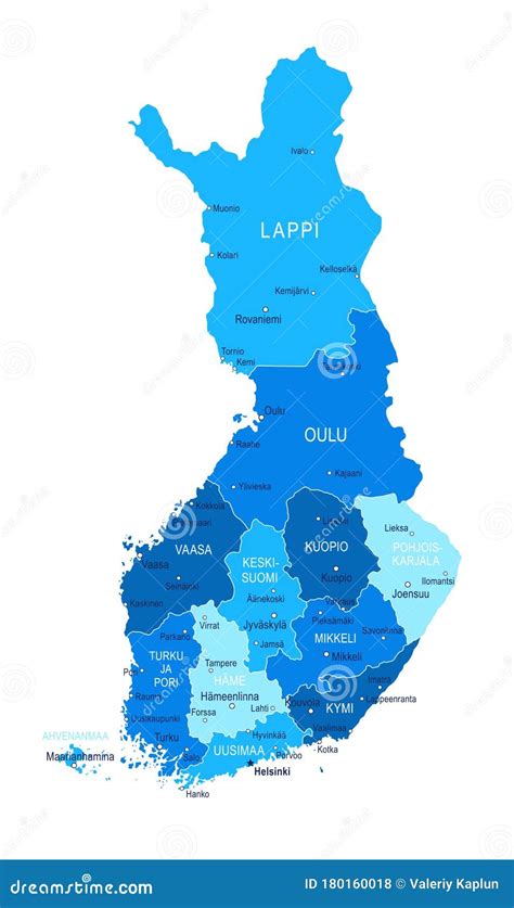 Finland Map. Cities, Regions. Vector Stock Illustration - Illustration ...