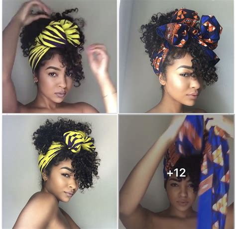 Black women curly hair style with scarf | Hair scarf styles, Scarf hairstyles, Curly hair women