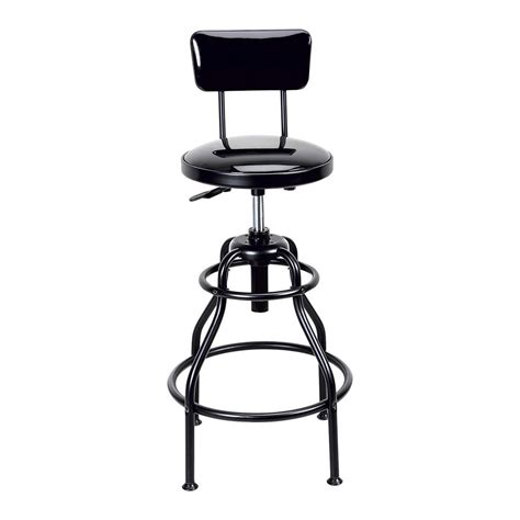 Adjustable Shop Stool with Backrest, Black