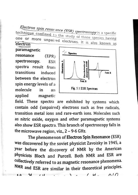 ESR Spectroscopy - Atomic And Molecular Spectroscopy - Studocu