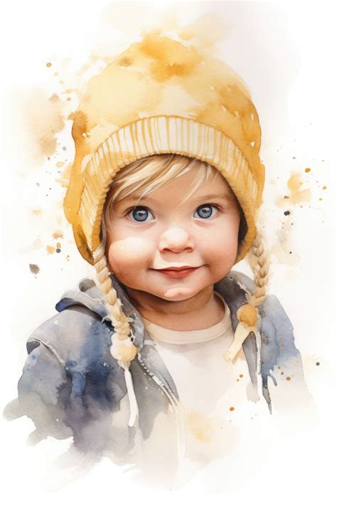 Watercolor style baby with a cap on. Baby Drawing, Cute Giraffe, Portrait Paintings, Baby Art ...