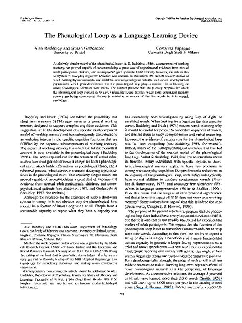 (PDF) The phonological loop as a language learning device | Alan Baddeley - Academia.edu