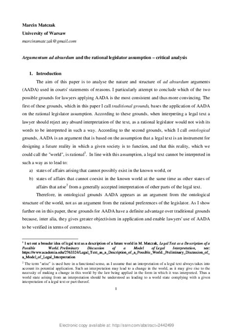 (PDF) Argumentum ad Absurdum and the Rational Legislator Assumption – Critical Analysis | Marcin ...