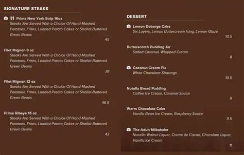 Menu at Del Frisco's Grille restaurant, Fort Worth