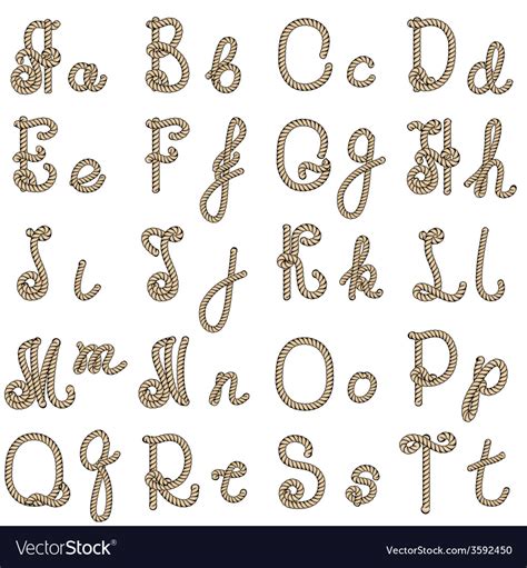 Old rope alphabet from a to t Royalty Free Vector Image