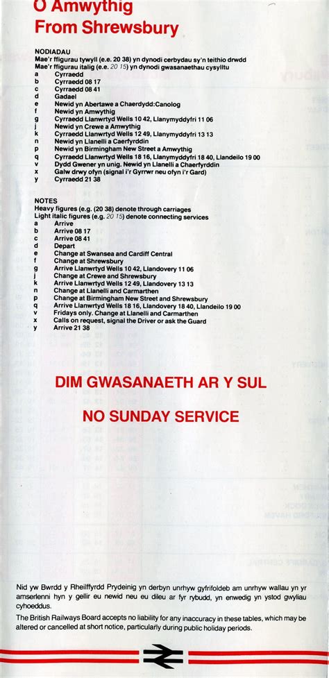 British Rail Timetable Leaflet: Heart of Wales Line: Oct 1989 - May ...