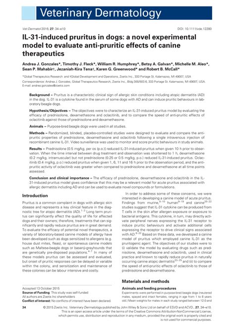 (PDF) IL-31-induced pruritus in dogs: A novel experimental model to evaluate anti-pruritic ...