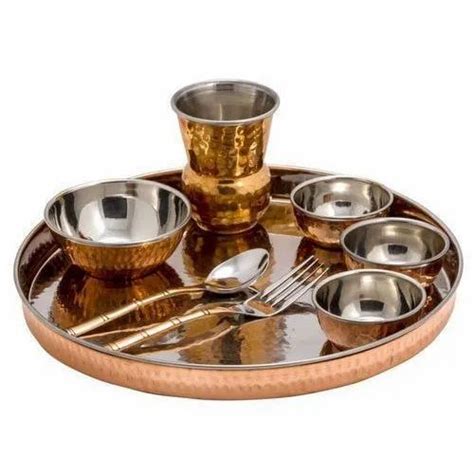 Gold Hammered copper thali set, Size: 12inch, Capacity: Big Size at Rs ...