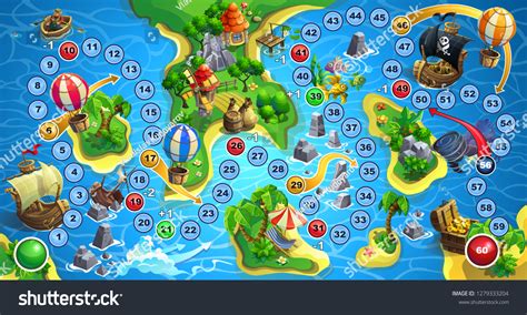 Jogo de tabuleiro Treasure Island. Mapa: vetor stock (livre de direitos ...