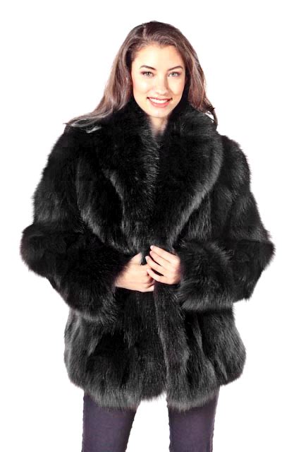 Black Fox Fur Jacket – Sculptured Fox 25 – Madison Avenue Mall Furs