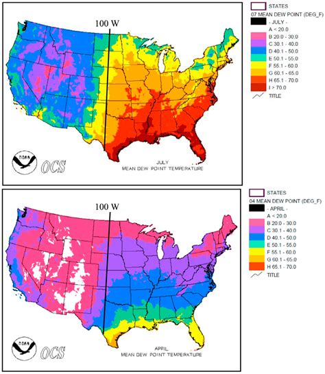 Mean dew point temperature for (top) July and (bottom) April. From the... | Download Scientific ...