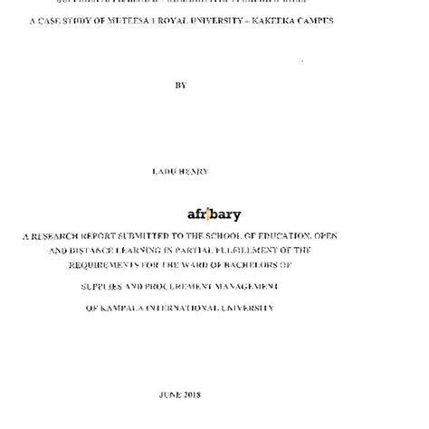 Supplier Appraisal On Organization Performance: A Case Study of Muteesa ...