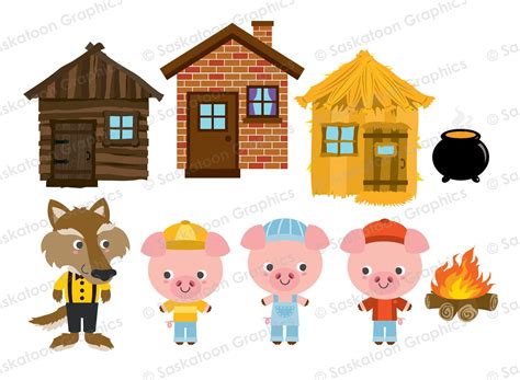 Three Little Pigs Houses Clipart