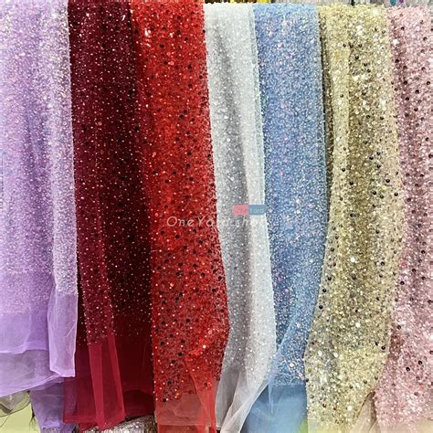 Dazzling Beadings, Sequins and Pearls Glitter Fabric - OneYard