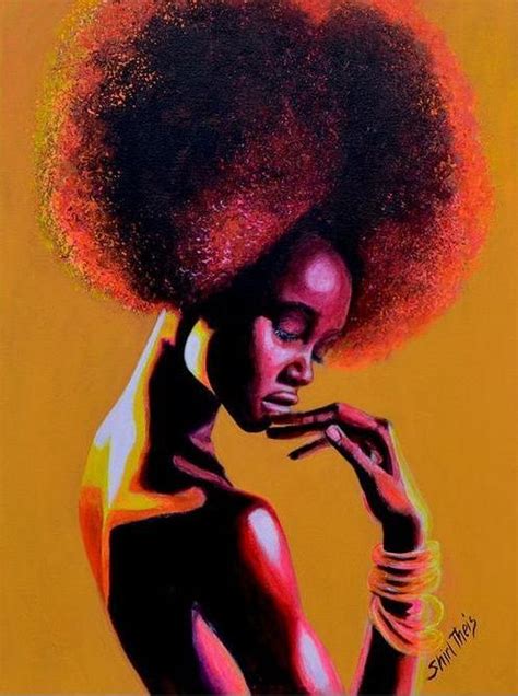 a painting of a woman with an afro on her head and hands to her face