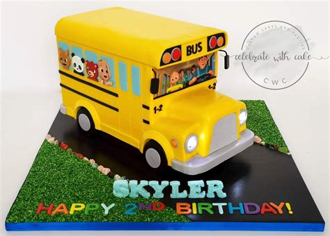 3D sculpted Yellow School Bus Cake