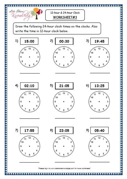 12-Hour & 24-Hour Clock Printable Worksheets