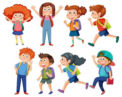 Premium Vector | School kids cartoon characters set