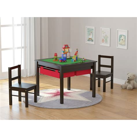 UTEX 2-in-1 Kids Multi Activity Table and 2 Chairs Set with Storage,Childrens Construction Play ...