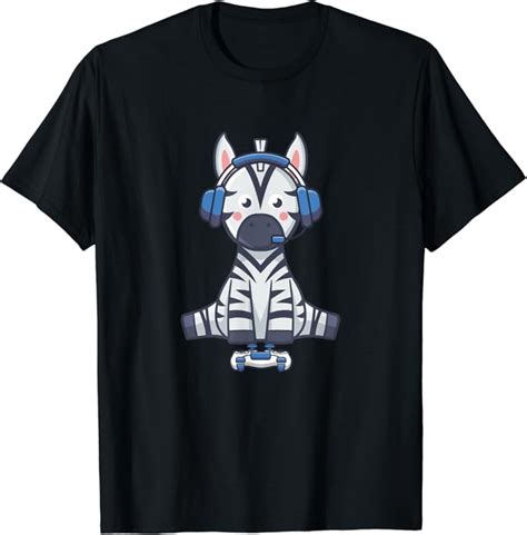 Zebra Gamer Playing Video Game with Controller Tshirt T-Shirt : Amazon ...