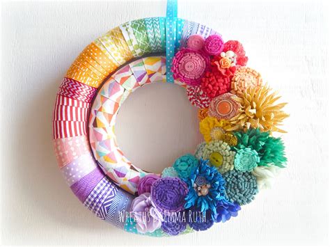 Double Wrapped Ribbon and Fabric Rainbow Wreath made by Wreaths By Emma Ruth | Rainbow wreath ...