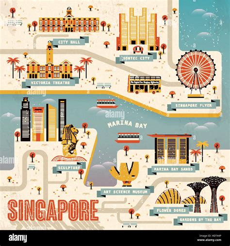 Singapore Marina bay travel map in flat design Stock Vector Image & Art - Alamy