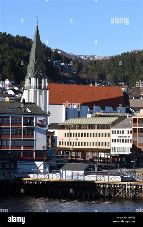 Molde Cathedral, Molde domkirke, with its free-standing skeletal bell ...