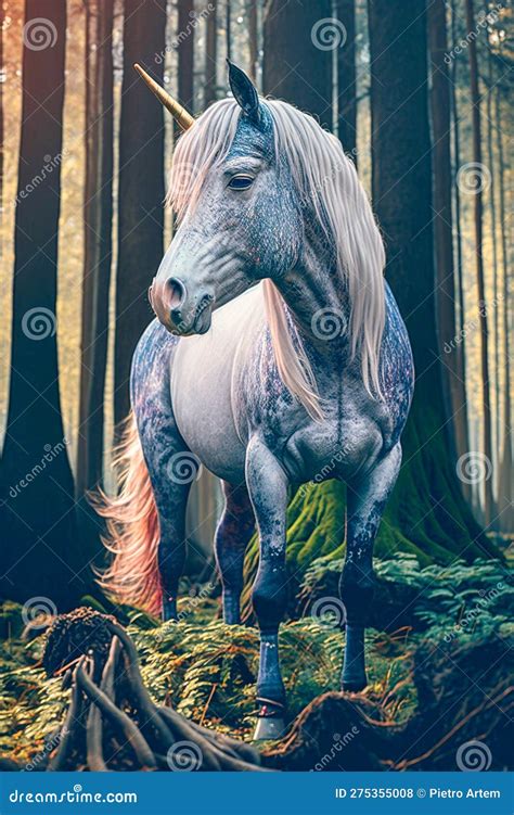 Realistic Rainbow Unicorn in a Forest, Generative AI Stock Photo - Image of concept, unicorn ...