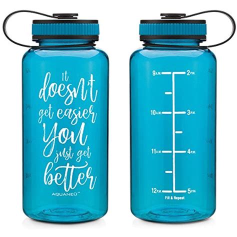 AQUANEÃœ 34oz Inspirational and Motivational Fitness Workout Sports Water Bottle with Time ...