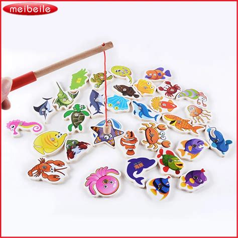 Wooden Fishing Toys Magnet Set Fish And Fishing Rod Kids Practising Toy Sea World For Toddler-in ...