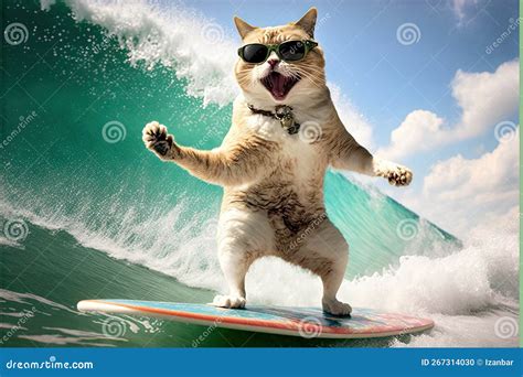 Cat Surfing in Hawaii Like a Pro Surger Illustration Generative Ai ...