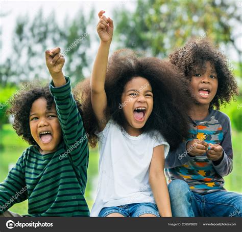 Happy African American Boy Girl Kids Group Playing Playground School Stock Photo by ©BiancoBlue ...