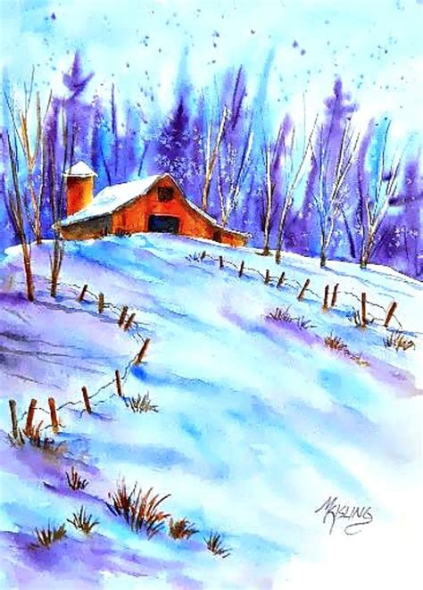 Watercolor Barn Watercolor Snow Winter Art Colorado Watercolor Barns ...