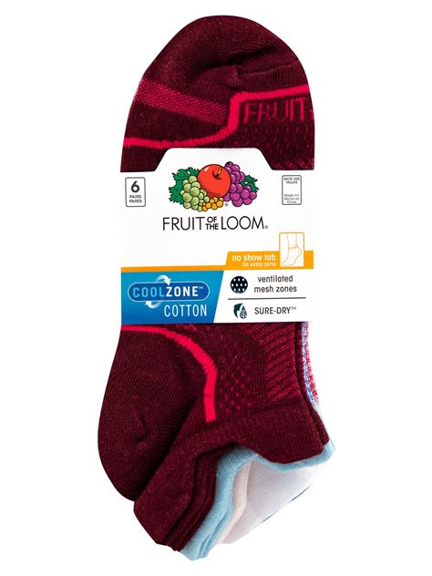 Fruit of the Loom Women's CoolZone Cotton Cushioned No Show Tab Socks ...