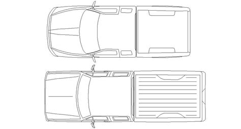 Pickup Truck Top View Design CAD Blocks - Cadbull