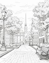 Coloriage Pour Adultes Belle ville Historique  Photo Premium sketch template