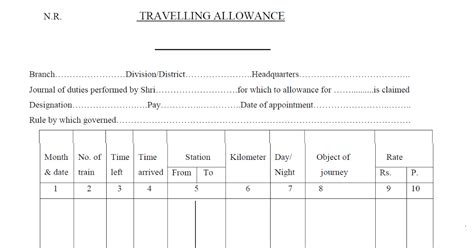 Travelling Allowance Journal Railway