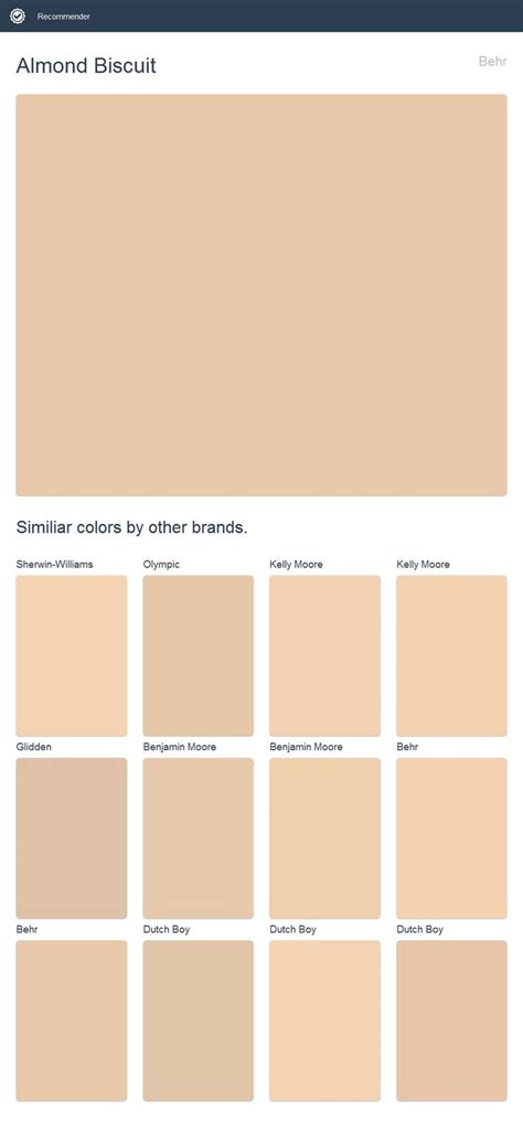 Almond Biscuit, Behr. Click the image to see similiar colors by other ...