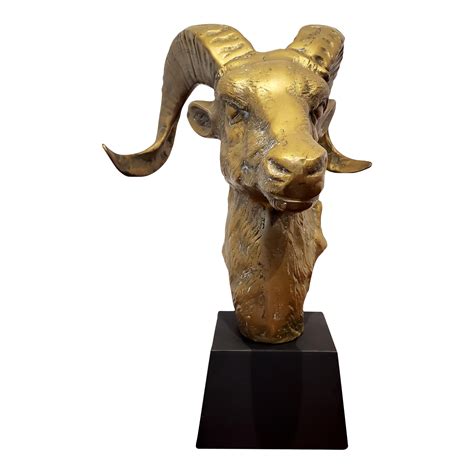Large Mid Century Brass Rams Head Desk Sculpture | Chairish