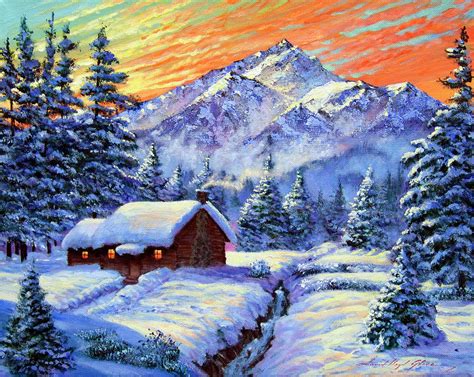 Winter Cabin Painting at PaintingValley.com | Explore collection of ...