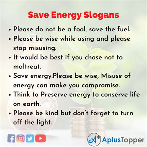 Save Energy Slogans | Unique and Catchy Save Energy Slogans in English - A Plus Topper