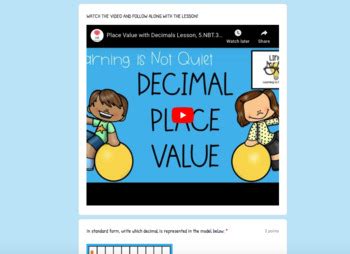 Distance Learning: Decimal Place Value 5.NBT.3, Lesson with Worksheet (No Prep)