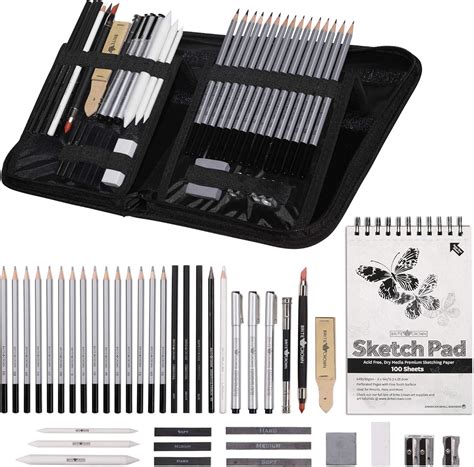 Amazon.com: 40-Piece Pencil Drawing Set with Case and Sketch Book ...