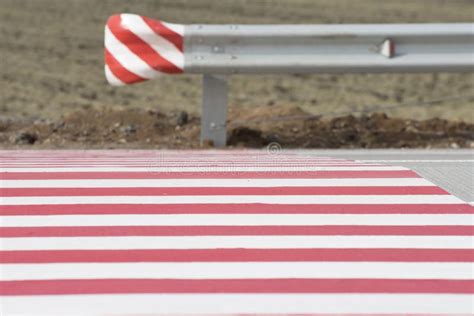 Pedestrian Crossing on the Highway. Red and White Markings on the Road Stock Photo - Image of ...