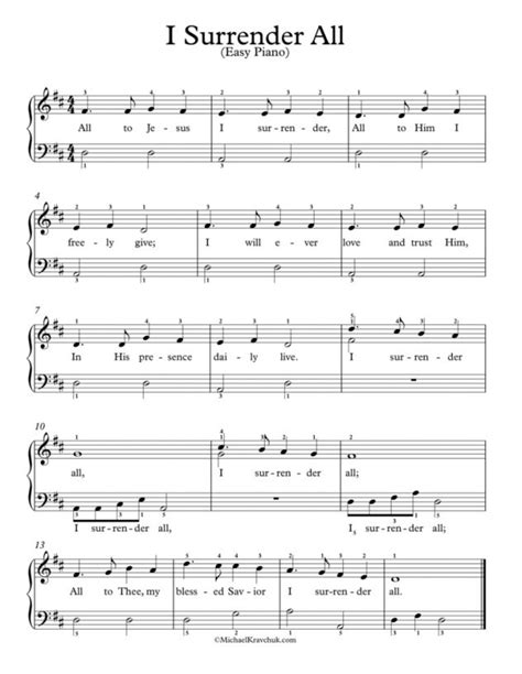 Free Piano Arrangement Sheet Music – I Surrender All – Michael Kravchuk