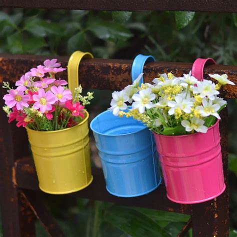 Hot Selling Colorful Hanging Metal Iron Flower Pots Balcony Garden ...