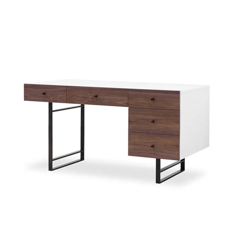 Mid-Century Modern White Lacquer Desk- Walnut | Zin Home