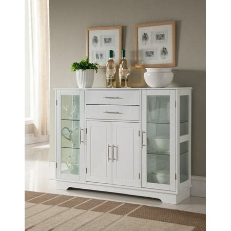 Elias White Wood Contemporary Kitchen Buffet Display China Cabinet With Storage Drawers & Glass ...